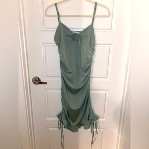 Sage Green Side Ruched Midi Dress
